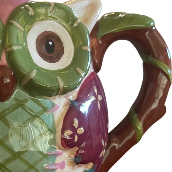 Pier 1 Imports Owl Coffee Ceramic Mug Hand-Painted Dolomite Novelty Decor - Picture 4 of 9